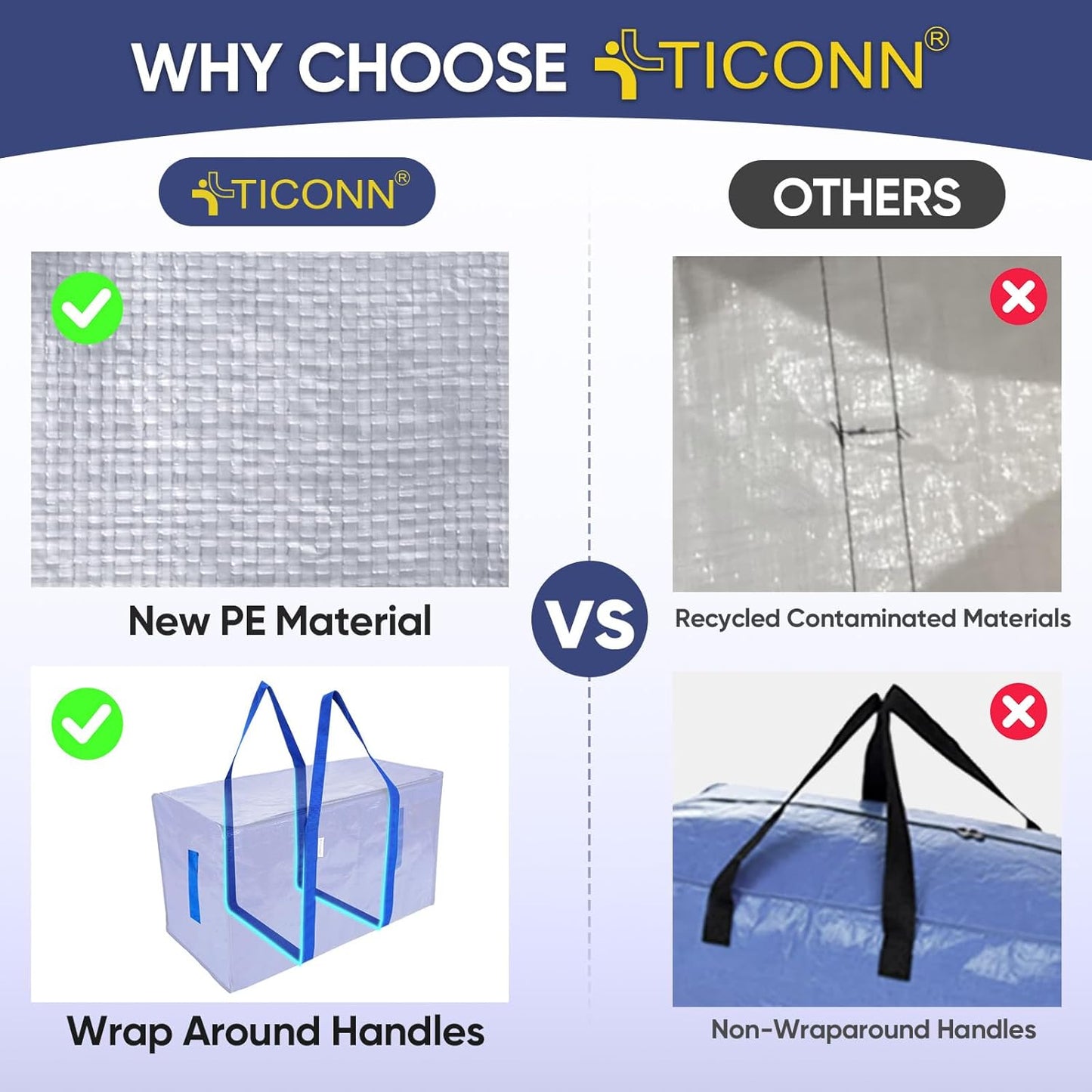 TICONN 6 Pack Extra Large Moving Bags